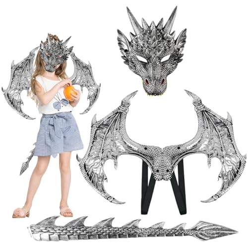 Obelunrp Dragon Kostüm für Kinder Halloween Dragon Kostüm mit Maske, Schwanz und Flügelgummi -Dress -Cosplay für Party Maskerade, Weihnachtsdekoration Obelunrp Dragon Kostüm für Kinder Halloween Dragon Kostüm mit Maske, Schwanz und Flügelgummi -Dress -Cosplay für Party Maskerade, Weihnachtsdekoration von Obelunrp