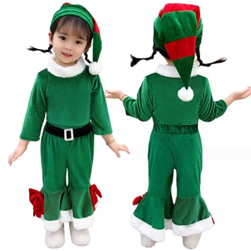 Obelunrp Elf -Kostüm für Mädchen, 3pcs/Set Weihnachten Mädchen Elf -Outfit mit Hut, Elfen Kostümkinder, Kostüme Accessoires (130 cm) von Obelunrp