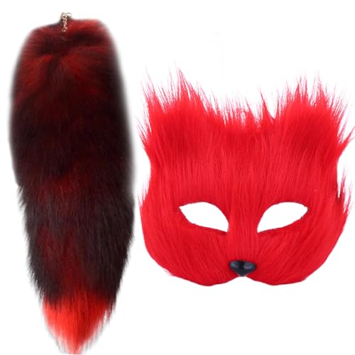 Obelunrp Fox -Maske mit Fox Tail Realistic Pelry Kostüm Dekorative Therian Therian Maske und Schwanz für Cosplay -Party Halloween, Weihnachtsdekoration von Obelunrp