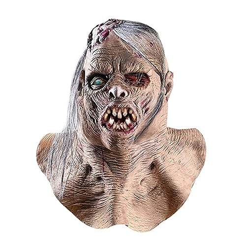 Obelunrp Halloween -Dekorationsrequisiten, Halloween Bloody Zombie Maske, Scary Walking Dead Maske mit Haar von Obelunrp