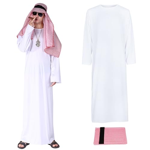 Obelunrp Halloween -Kostüme Männer weiß scheicher Kostümgewand mit Kopfschal arabische Kleidung für Männer Halloween Cosplay -Kostüme, für von Obelunrp