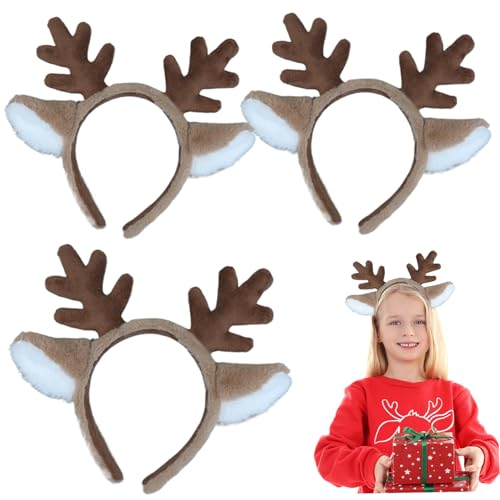 Obelunrp Hirschgeweihe Stirnband, 3pcs niedliches realistisches Geweihstirnband, flauschiges Plüschhirsch, Kostüm für Weihnachtsfeier -Cosplay, Geweih, Weihnachtsdekoration von Obelunrp