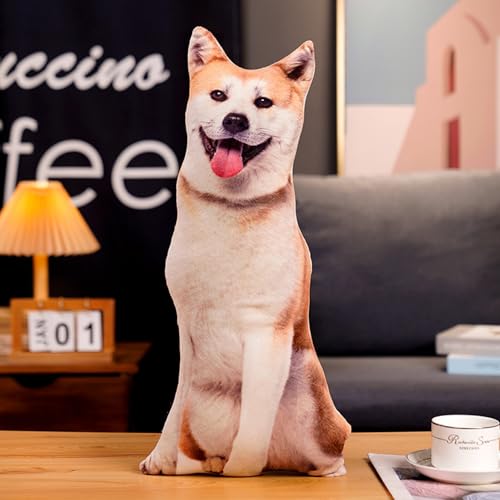 Obelunrp Hundeförmiges Kissen 20 -Zoll -Baumwollgefüllte 3D -Hundekissen lustige realistische kuschelige dekorative Plüsch für Zuhause, Büro, Hotel, Geschenke, Shiba, Form, Weihnachtsdekoration von Obelunrp