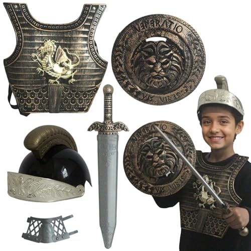 Obelunrp Knight Costume Kids 5pcs/Set Dragon Muster mittelalterliche Ritterpanzerung umfasst Helm, Schild, Schwert, Armbandwächter und Rüstung für Halloween -Cosplay -Rollenspiel, Kostüm Obelunrp Knight Costume Kids 5pcs/Set Dragon Muster mittelalterliche Ritterpanzerung umfasst Helm, Schild, Schwert, Armbandwächter und Rüstung für Halloween -Cosplay -Rollenspiel, Kostüm von Obelunrp