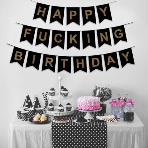 Obelunrp Lustiges Geburtstagsbanner, 16ft goldenes Alphabet Schwarz Happy Fucking Birthday Bunting Banner, Wiederverwendbare hängende Dekorationen Obelunrp Lustiges Geburtstagsbanner, 16ft goldenes Alphabet Schwarz Happy Fucking Birthday Bunting Banner, Wiederverwendbare hängende Dekorationen von Obelunrp