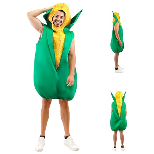 Obelunrp Maiskostüm für Erwachsene Spaß und festliche Mais auf dem Cob Halloween-Lebensmittelkostüm mit Gesichtseröffnung für Erntefestivals, Partys mit Lebensmittelmotiven von Obelunrp