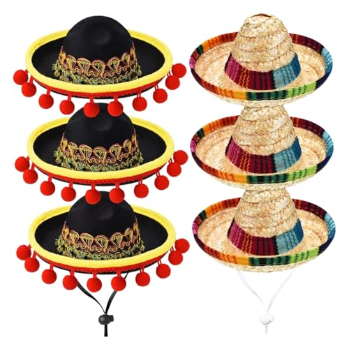 Obelunrp Mini Sombrero Hüte, 6pcs 5,9inch Sombrero Party Hüte, kleine Fiesta -Dekorationen Top -Hut, Mini mexikanischer Sombrero Hut für Kinder Haustiere mexikanische Partydekorationen Obelunrp Mini Sombrero Hüte, 6pcs 5,9inch Sombrero Party Hüte, kleine Fiesta -Dekorationen Top -Hut, Mini mexikanischer Sombrero Hut für Kinder Haustiere mexikanische Partydekorationen von Obelunrp