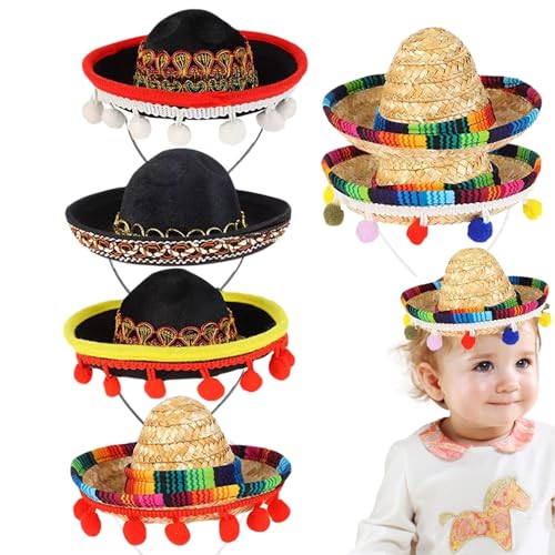 Obelunrp Mini sombrero hats 6pcs kleine sombrero party hüte mit haarreiber mexikanischer parteigebespannungen für people mexican dekorationen stirnband, mini, Weihnachtsdekoration von Obelunrp