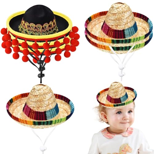 Obelunrp Mini sombrero hüte 6pcs kleine sombrero party Hüte mit einstellbarem Kinngurt Mexikanische Party Gefälligkeiten für Menschen mexikanische Dekorationen Kinngurt, Mini, Weihnachtsdekoration von Obelunrp
