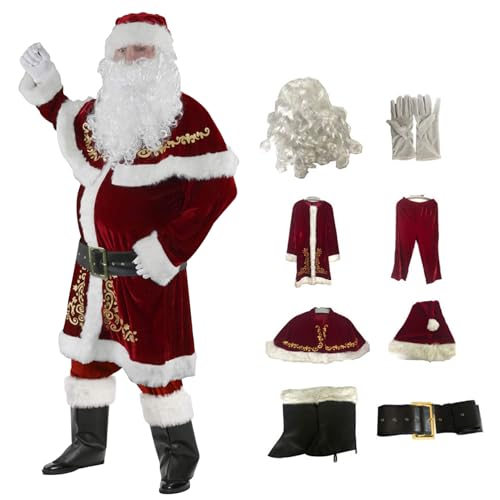 Obelunrp Santa Claus Kostüm für Erwachsene 8pcs/Set Velvet Santa Anzug Männer Weihnachts -Outfit für Weihnachtsfeiertagsfeier Cosplay 2xl, Claus Kostüm, Dekor Obelunrp Santa Claus Kostüm für Erwachsene 8pcs/Set Velvet Santa Anzug Männer Weihnachts -Outfit für Weihnachtsfeiertagsfeier Cosplay 2xl, Claus Kostüm, Dekor von Obelunrp