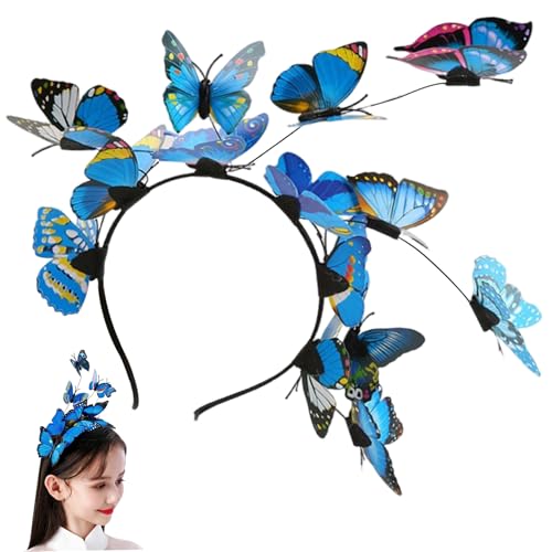Obelunrp Schmetterling Stirnband für Mädchen realistische dekorative PE-Kopfstücke 9.1x8.3in Schmetterling Haarband Fairy Kostüm für Dress-up-Party-Hochzeits Cosplay, Stirnband, Weihnachtsdekoration von Obelunrp