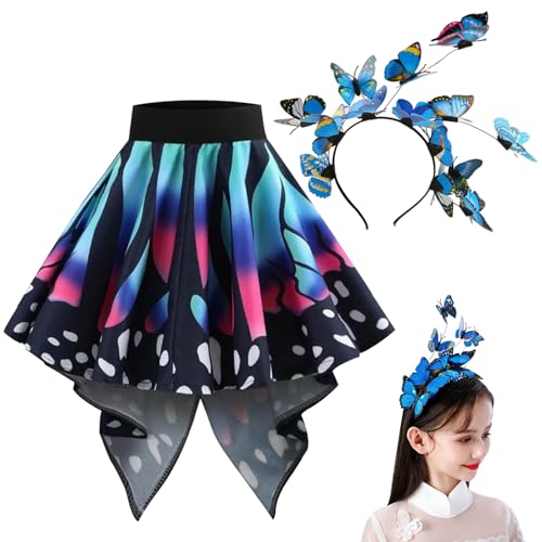 Obelunrp Schmetterlingsrock mit Schmetterling Stirnband simuliertes gedrucktes Kostümkleid für Tanzparty Cosplay Dress-up, xxl, Kostüm, Weihnachtsdekoration von Obelunrp