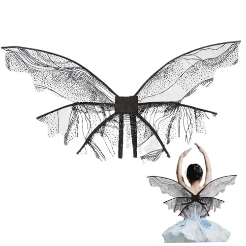 Obelunrp Schwarzer Flügel 35x24.5 Gaze Schmetterlingsflügel für Mädchen Wellen Muster Halloween mit Gurt Dekoratives Fairy Kostüm für Cosplay, Party, Dress Up Halloween Dekorationen Obelunrp Schwarzer Flügel 35x24.5 Gaze Schmetterlingsflügel für Mädchen Wellen Muster Halloween mit Gurt Dekoratives Fairy Kostüm für Cosplay, Party, Dress Up Halloween Dekorationen von Obelunrp