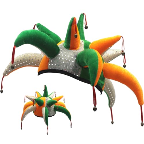 Obelunrp Tigerdoe Jester Kostüm, Jester Hut Bunte Paillettenmütze mit mehreren Hörnern & Bells Stoffclownhut für Bühne, Leistung, Karnevaldekorationen Obelunrp Tigerdoe Jester Kostüm, Jester Hut Bunte Paillettenmütze mit mehreren Hörnern & Bells Stoffclownhut für Bühne, Leistung, Karnevaldekorationen von Obelunrp