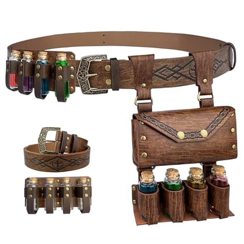 Obelunrp Trankgürtel, PU -Ledergürtelbeutel mit Trankflaschen, einstellbare Renaissance mittelalterliche Ledertasche für Halloween -Cosplay -Kostüm, Mittelalter von Obelunrp