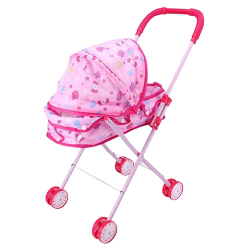Puppenwagen-Cartoon-Muster Babypuppenstärker Kinderwagen Faltener Kinderwagen mit T-förmiger Sicherheitsgürtel & Push-Griff Abnehmbarer waschbarer Baby für Mädchen, so tun, DASS Spiele, S von Obelunrp