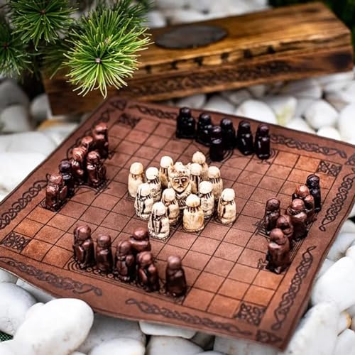 Schach-Set mit Harzstücken mit Zwei Spielern Schachbrett mit Lederbrett tragbarer Reisen mit Holzspeicher-Strategie-Spielen Lernspielzeug für Kinder für Erwachsene Reisen Spiele Partyzubehör, Set von Obelunrp