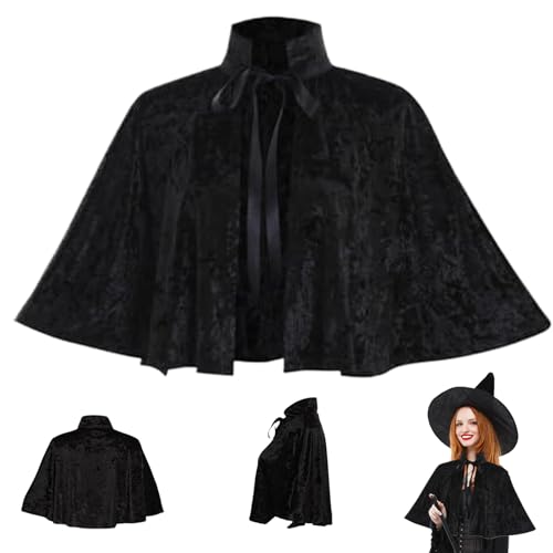 Schwarzes Umhang für Frauen, gotische Lolita mittelalterlicher Schal -Umhang mit Krawattengurt, Halloween weiche kurze mittelalterliche Motorhaube schwarzer für heidnische Cosplay -Halloween - Schwarzes Umhang für Frauen, gotische Lolita mittelalterlicher Schal -Umhang mit Krawattengurt, Halloween weiche kurze mittelalterliche Motorhaube schwarzer für heidnische Cosplay -Halloween - von Obelunrp