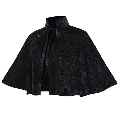 Schwarzes Umhang für Frauen, gotische lolita mittelalterliche Schal -Umhang mit Krawattengurt, Halloween weicher kurzes mittelalterliches Motorhaube für heidnisches Cosplay, mittelalterliche Motorhau Schwarzes Umhang für Frauen, gotische lolita mittelalterliche Schal -Umhang mit Krawattengurt, Halloween weicher kurzes mittelalterliches Motorhaube für heidnisches Cosplay, mittelalterliche Motorhau von Obelunrp