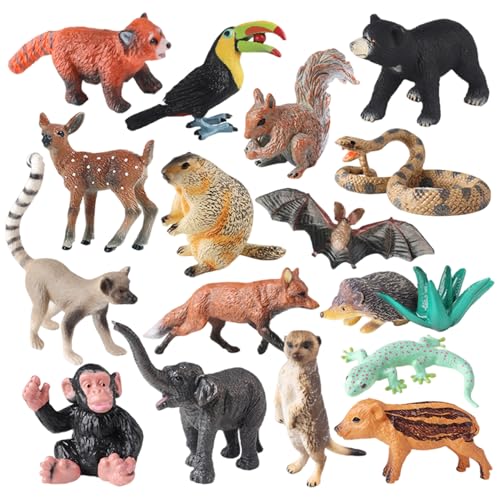 Waldtiere Abbildungen 16pcs realistische winzige Tierfiguren pädagogische Plastikminiaturfiguren für Kinder Spielzeugkuchen Topper, Waldtiere Figuren, Weihnachtsdekoration von Obelunrp