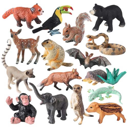 Waldtiere Abbildungen 16pcs realistische winzige Tierfiguren pädagogische Plastikminiaturfiguren für Kinder Spielzeugkuchen Topper, winziges Tier von Obelunrp
