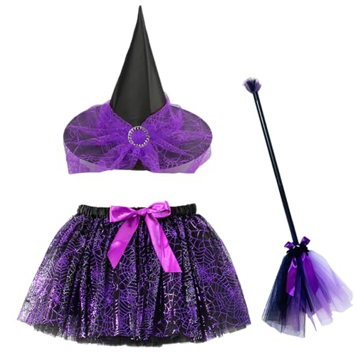 Halloween Hexen Kostüm Set - Kinder Hexen Kostüm Zubehör Mit Besen Und Rock - Verstellbares Halloween Kostümzubehör Für Kinder Und Jugendliche Halloween Hexen Kostüm Set - Kinder Hexen Kostüm Zubehör Mit Besen Und Rock - Verstellbares Halloween Kostümzubehör Für Kinder Und Jugendliche von Obesntln