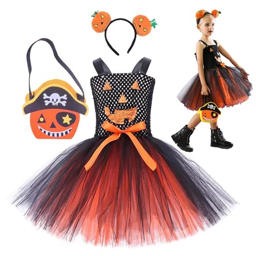 Kürbis-Kostüm-Tutu für kleines Mädchen, Tutu- für Kleinkinder – Tutu- Prinzessin Halloween – Fantasie-Kostüm, ärmellos, niedlich, Tutu mit Stirnband und Tasche von Obesntln