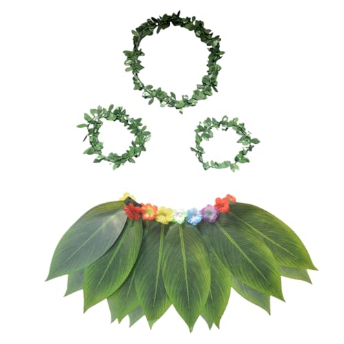Obesntln Hawaiianische Themen-Outfits Für Frauen | Hawaiianisches Grasskostüm Für Damen | Tropisches Atmungsaktives Realistisches Blatt-Kopfband Und Armband Für Resortkleidung, Sommerfeste, Und Pool von Obesntln