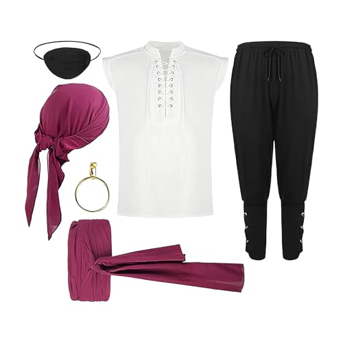 Piraten-Outfit für Herren – Cosplay-Outfit Mittelalter Renaissance für Halloween – Kostüm Halloween Erwachsene Zubehör Karneval Theater Party Geschenk für Herren Piraten-Outfit für Herren – Cosplay-Outfit Mittelalter Renaissance für Halloween – Kostüm Halloween Erwachsene Zubehör Karneval Theater Party Geschenk für Herren von Obesntln