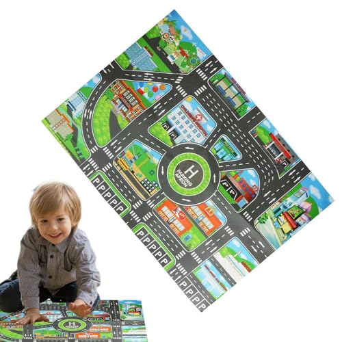 Spielmatte für Autos – Verkehr, Lernstraßenkarte | Spielzimmer ohne Rutschen, Lebensdauer der Stadt, waschbar mit Stati-Design von Obesntln