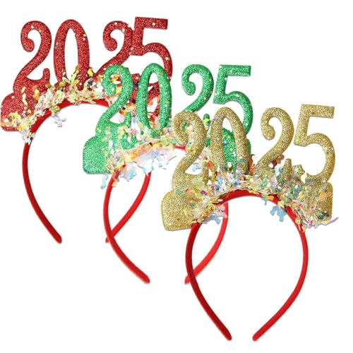 Stirnband 2025 für Weihnachten, Silvester 2025 Stirnband | Silvester-Stirnbänder für Party-Kopfbedeckungen, 3 x Foto-Requisiten, Weihnachtshaarschmuck, Urlaubsstirnbänder 2025, Zubehör Stirnband 2025 für Weihnachten, Silvester 2025 Stirnband | Silvester-Stirnbänder für Party-Kopfbedeckungen, 3 x Foto-Requisiten, Weihnachtshaarschmuck, Urlaubsstirnbänder 2025, Zubehör von Obesntln
