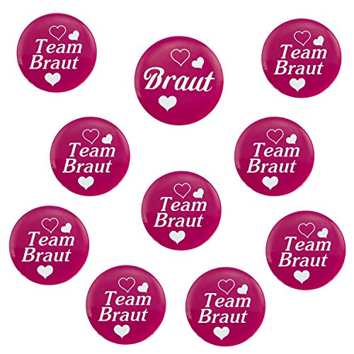 Oblique Unique® 1 x Braut & 9 x Team Braut Buttons für Junggesellenabschied I Hochzeit I Anstecker von Oblique Unique