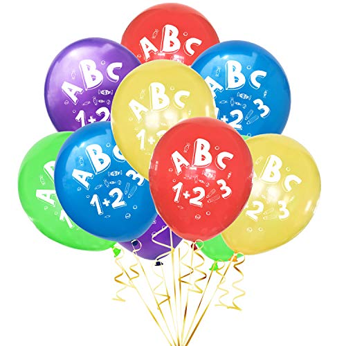 Oblique Unique® 10 Luftballons mit ABC und 1+2=3 Motiv für Schuleinführung Einschulung Schulanfang Schulstart Deko Ballons Farbmix Jungs Mädchen von Oblique Unique