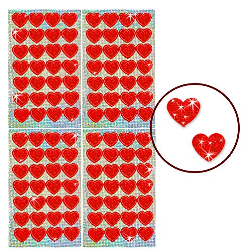 Oblique-Unique® - 112 x Glitzer Sticker Herzen Rot - Regenbogen Sticker für Kinder von Oblique Unique