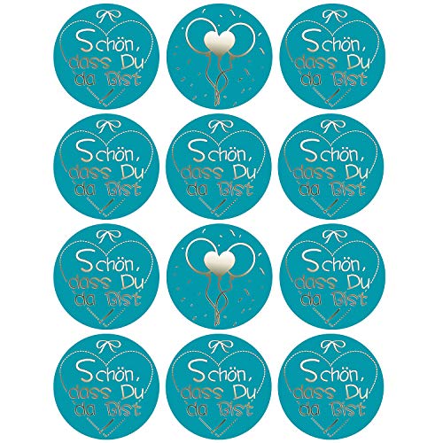 Oblique Unique® 12 Sticker zum Danke sagen Aufkleber für Hochzeit Jugendweihe Konfirmation Gastgeschenk Geschenkdeko - wählbar (Blau - Schön, dass Du da bist!) von Oblique Unique