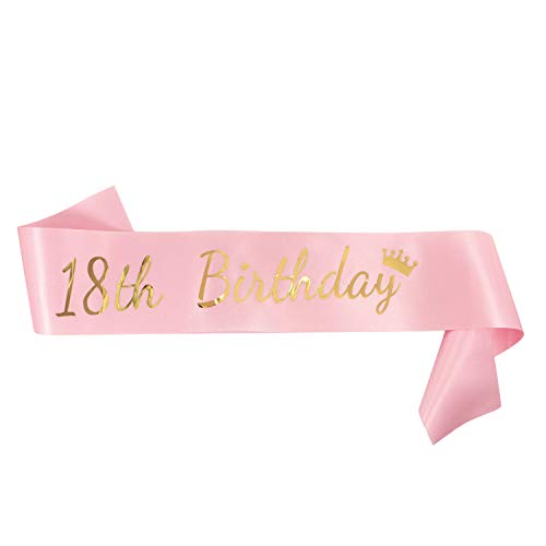 Oblique-Unique® 18 th Birthday Schärpe - Geburtstag Jubiläum Feier Party Accessoire Rosa mit Gold Aufdruck von Oblique-Unique