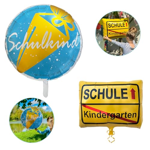 Oblique Unique® 2er Set Folienballon Schulkind + Kindergarten/Schule Ortsschild Luftballon Hänge Deko für Schuleinführung Einschulung Schulanfang von Oblique Unique
