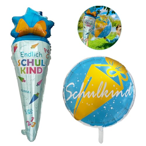 Oblique Unique® 2er Set Folienballon Zuckertüte + Schulkind Luftballon Hänge Deko für Schuleinführung Einschulung Schulanfang Dekoration Schule Ballon von Oblique Unique