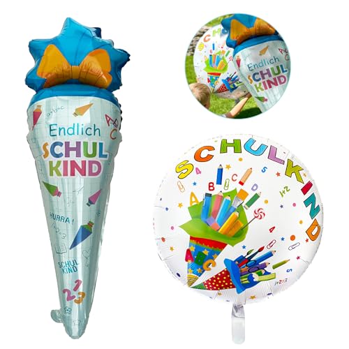 Oblique Unique® 2er Set Folienballon Zuckertüte + Schulkind Luftballon Hänge Deko für Schuleinführung Einschulung Schulanfang Schulstart Dekoration Schule Ballon von Oblique Unique