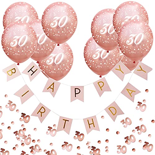 Oblique Unique® 30. Geburtstag Party Feier Deko Set - Happy Birthday Girlande + Luftballons Zahl 30 + Konfetti Zahl 30 - Roségold von Oblique Unique