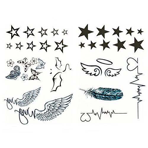 Oblique-Unique® 34 temporäre Tattoos Sterne Heartbeat Flügel Schmetterlinge Teufel Engel von Oblique Unique