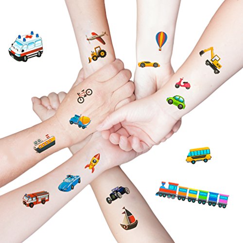 Oblique Unique® 36 Bunte Fahrzeuge als temporäre Tattoos für Kinder Jungen Geburtstag I Bagger Auto Boot Schiff Rakete von Oblique Unique