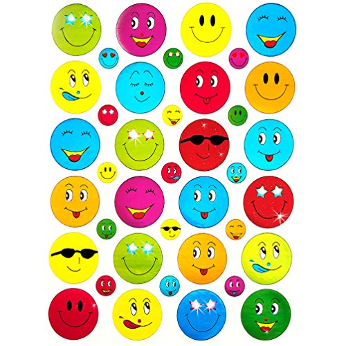 Oblique-Unique® 390 x Smiley Face Sticker I Bunt I Glänzende Oberfläche I 240 x Ø 1,8cm & 150 x ø 0,7cm I Dekoration I Kinder Geburtstag von Oblique Unique