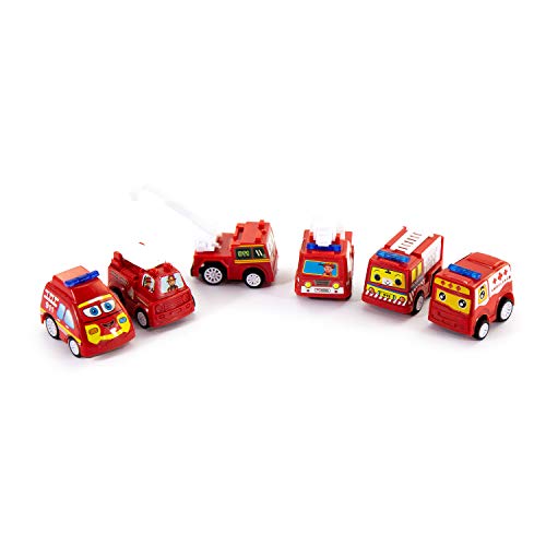Oblique Unique® 6 Spielzeugautos Mini Spielzeug Autos Feuerwehr Set Baustelle Fahrzeuge Set mit Bagger Kipper Betonmischer Planierraupe (Feuerwehr) von Oblique Unique