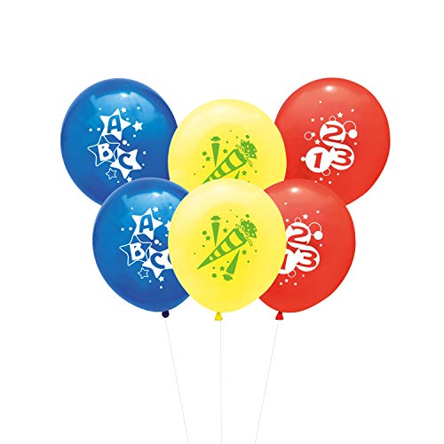 Oblique Unique® 6X Luftballons für Schuleinführung Einschulung Schulanfang Schulstart Deko Ballons mit ABC Zuckertüte und 123 Blau Gelb Rot von Oblique Unique
