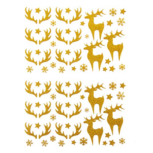 Oblique Unique® 78 Weihnachts Sticker Glitzer Xmas Aufkleber für Weinachten Rentier Sterne Geweih Schneeflocken als Weihnachtsdeko - Farbe wählbar (Gold) von Oblique Unique