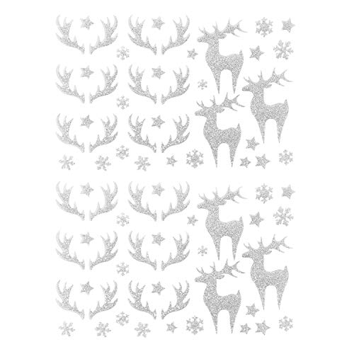 Oblique Unique® 78 Weihnachts Sticker Glitzer Xmas Aufkleber für Weinachten Rentier Sterne Geweih Schneeflocken als Weihnachtsdeko - Farbe wählbar (Silber) von Oblique Unique
