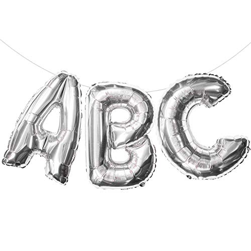 Oblique Unique® ABC Buchstaben Folien Luftballon Girlande Banner Hänge Deko für Einschulung Schuleinführung Schulanfang Schulstart Dekoration Schule Ballons Silber von Oblique Unique