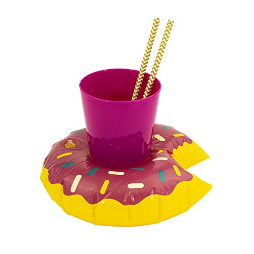 Oblique Unique® Aufblasbarer Getränkehalter Trinkhalter Flamingo Einhorn Donut Fußball Palme - wählbar - Cup Holder Mini Pool Spielzeug (Donout) von Oblique Unique