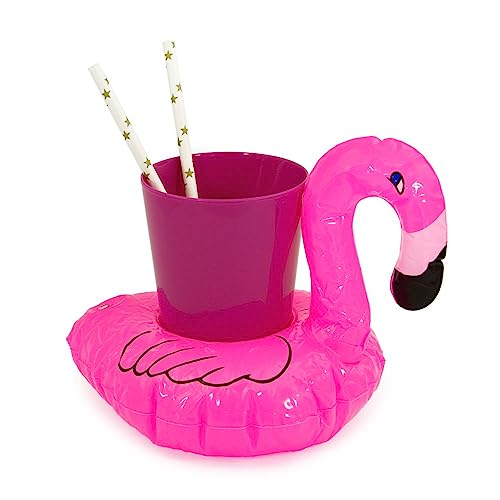 Oblique Unique® Aufblasbarer Getränkehalter Trinkhalter Flamingo Einhorn Donut Fußball Palme - wählbar - Cup Holder Mini Pool Spielzeug (Flamingo - Pink) von Oblique Unique